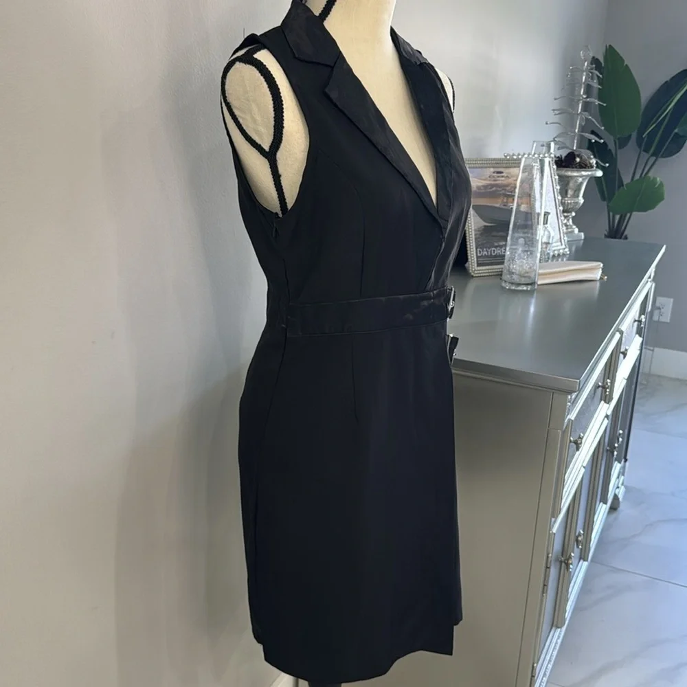 PrettyLittleThing Black Sleeveless Mini Dress with Buckles.  Sz 6 - Picture 5 of 14